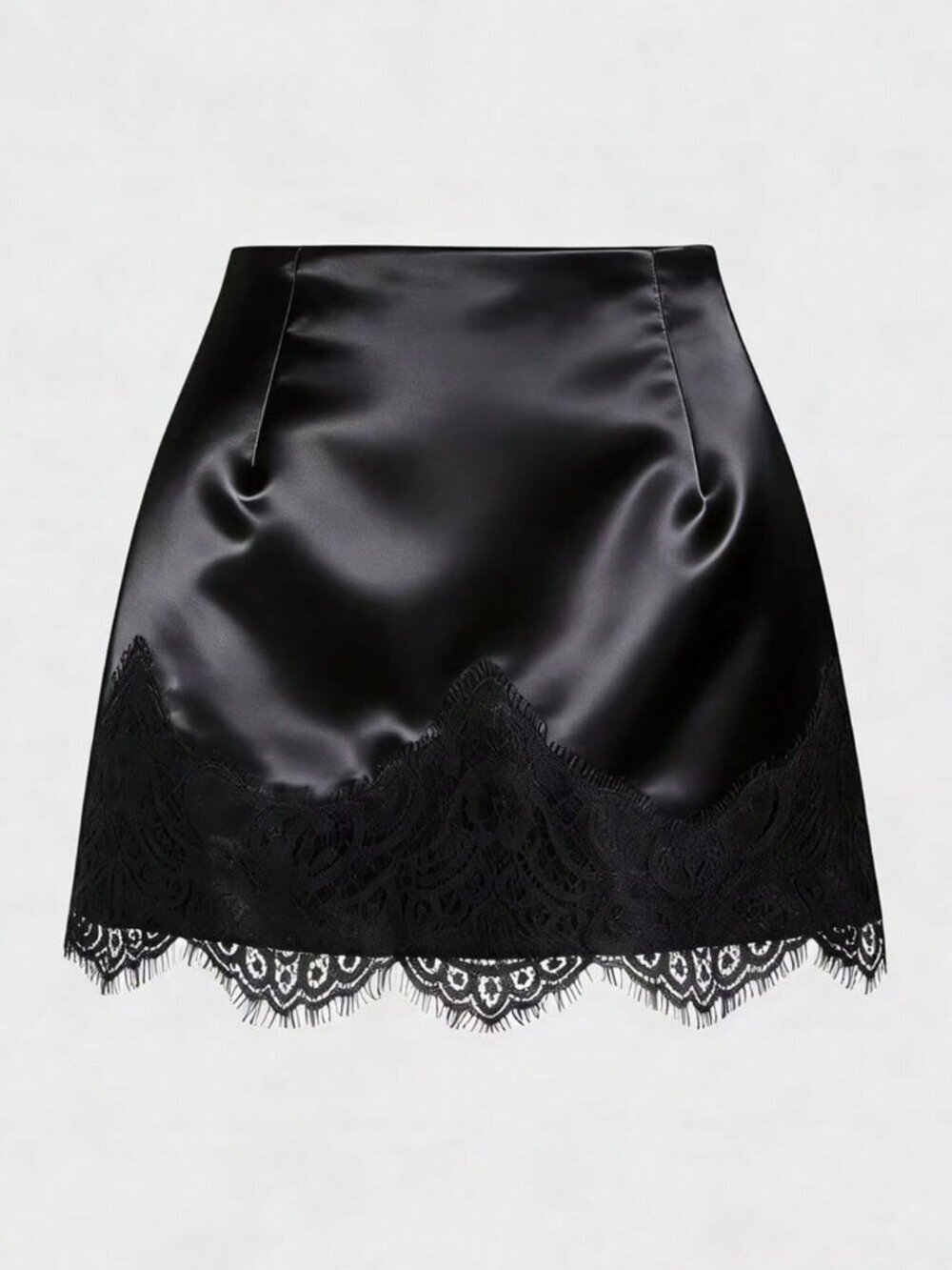 Black Casual Women's Elegant Satin Lace Detail Skirt - Picture 2 of 4